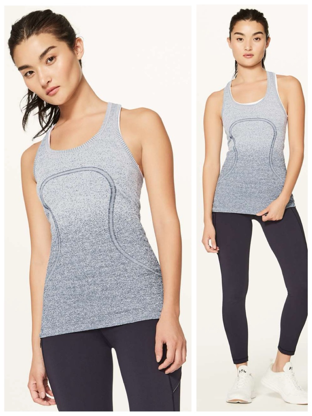 Lululemon Athletica Swiftly Tech Racerback Tank, White / Dark Cast (Ombre) sz. 6